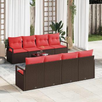 ARDEBO.de - Sofa Set 9 stk. 8-Sitzanzahl Beige und Rot Poly-Rattan