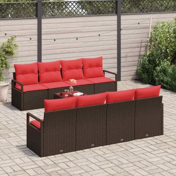Sofa Set 9 stk. 8-Sitzanzahl Beige und Rot Poly-Rattan
