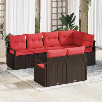 ARDEBO.de - Gartensofa-set 7 stk. Braun und Rot Poly-Rattan
