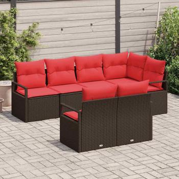Gartensofa-set 7 stk. Braun und Rot Poly-Rattan