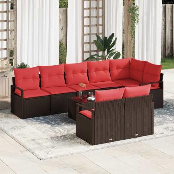 ARDEBO.de - Gartensofa-set 9 stk. Braun und Rot Poly-Rattan