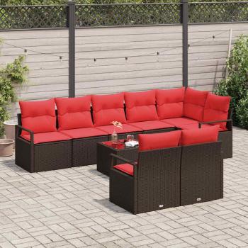 Gartensofa-set 9 stk. Braun und Rot Poly-Rattan