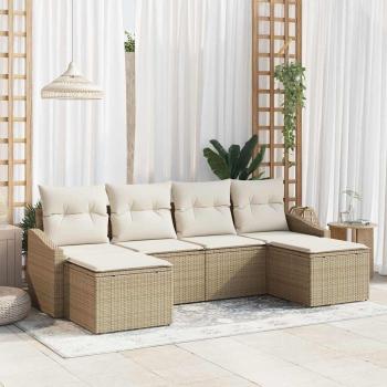 ARDEBO.de - Garten Essgruppe 6 stk. Beige und Creme Poly-Rattan