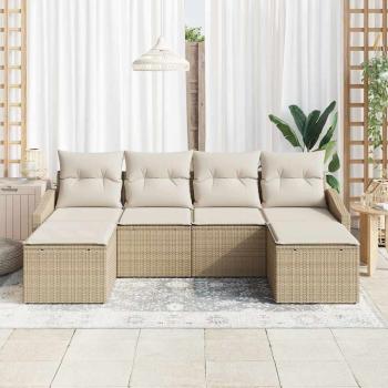 Garten Essgruppe 6 stk. Beige und Creme Poly-Rattan