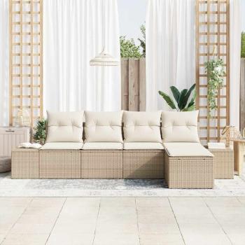 Garten-Sofa-Set 5 stk. Beige und Creme Poly-Rattan