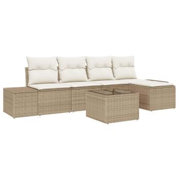 Garten-Sofa-Set 5 stk. Beige und Creme Poly-Rattan
