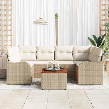 ARDEBO.de - Gartensofa-set 7 stk. Beige und Creme Poly-Rattan