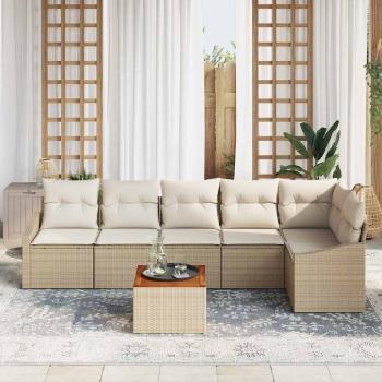 Gartensofa-set 7 stk. Beige und Creme Poly-Rattan