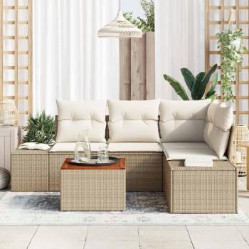 Gartensofa-set 5 stk. Beige und Creme Poly-Rattan