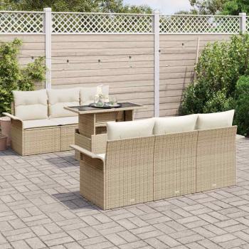 Gartensofa-set 7 stk. Beige [Synthetisch]: Poly Rattan