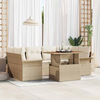 ARDEBO.de - Garten-Sofa-Set 7 stk. Beige Poly Rattan