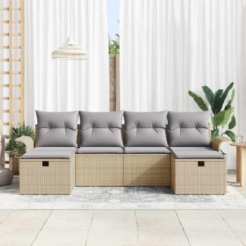 Gartensofa-set 6 stk. Beige und Hellgrau Poly-Rattan