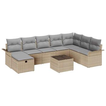 Gartensofa-set 9 Stk. Beige und Hellgrau Poly-Rattan