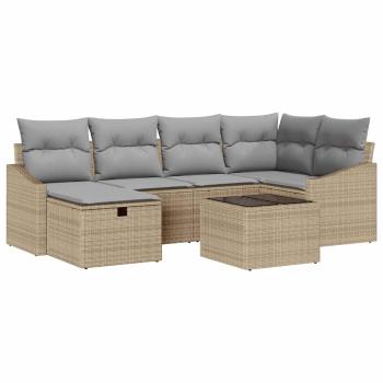 Sofa Set mit Kissen mit Speicher Beige und Hellgrau Poly-Rattan