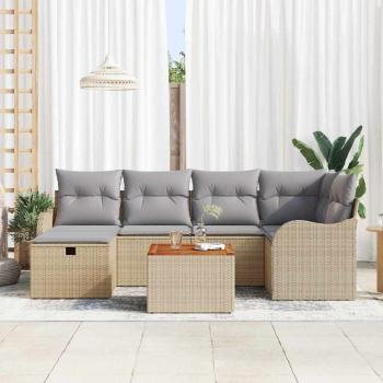 Gartensofa-set 7 stk. Beige Poly Rattan