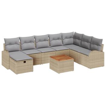 Gartensofa-set 9 stk. Beige Poly Rattan