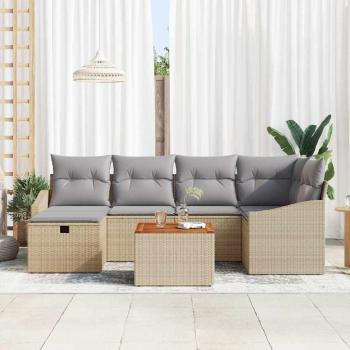 Gartensofa-set 7 stk. Beige Poly Rattan