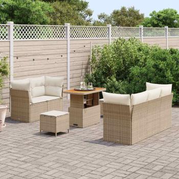 Gartensofa-set 8 Stk. 5-Sitzanzahl Beige und Creme Poly-Rattan