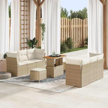 ARDEBO.de - Gartensofa-set mit Kissen 9 pcs Beige und Creme Poly-Rattan