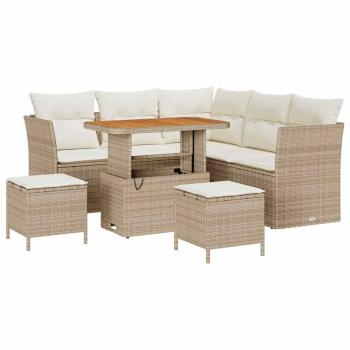 Gartensofa-set 8 Stk. 5-Sitzanzahl Beige und Creme Poly-Rattan