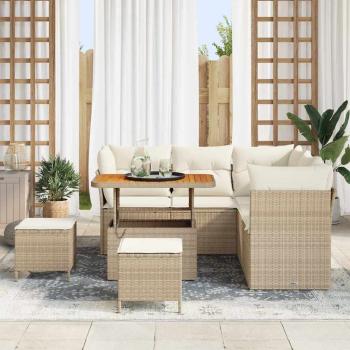 Gartensofa-set 8 Stk. 5-Sitzanzahl Beige und Creme Poly-Rattan