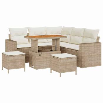 Gartensofa-set 9 Stk. 6-Sitzanzahl Beige und Creme Poly-Rattan