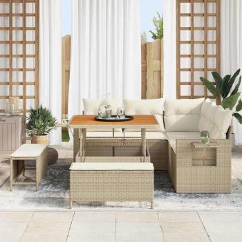 Gartensofa-set 9 Stk. 8-Sitzanzahl Beige und Creme Poly-Rattan