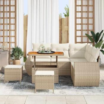 Gartensofa-set 8 stk. 7-Sitzanzahl Beige und Creme Poly-Rattan