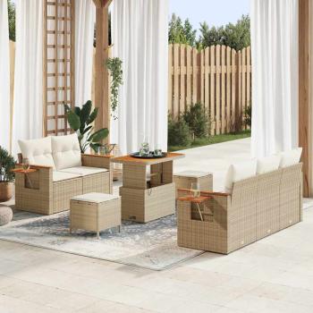 ARDEBO.de - Gartensofa-set 10 stk. 7-Sitzanzahl Beige und Creme Poly-Rattan