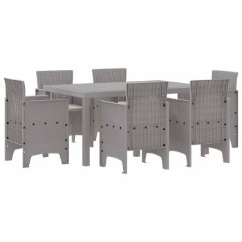 Garten Essgruppe 7 stk. Hellgrau Polt Rattan