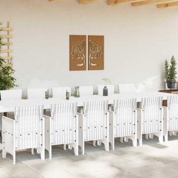 Garten-Esszimmergarnitur mit Kissen 15 stk. Weiß PP