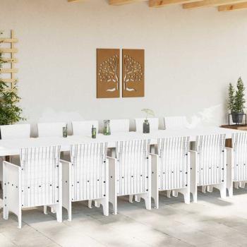 Garten-Esszimmergarnitur mit Kissen 15 stk. Weiß PP