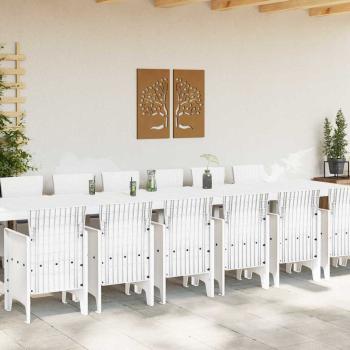 Garten-Esszimmergarnitur mit Kissen 15 stk. Weiß PP