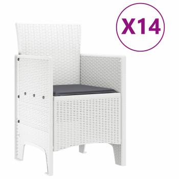 Garten-Esszimmergarnitur mit Kissen 15 stk. Weiß PP