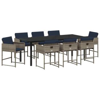 Garten Essgruppe 9 stk. Grau Poly-Rattan