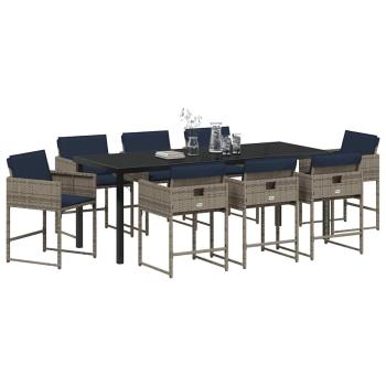 Garten Essgruppe 9 stk. Grau Poly-Rattan
