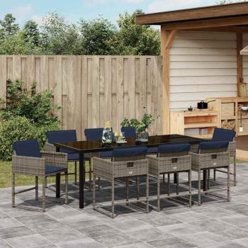 Garten Essgruppe 9 stk. Grau Poly-Rattan