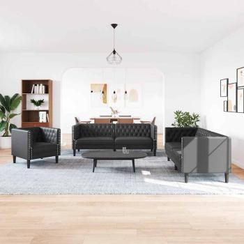 ARDEBO.de - Wohnzimmer Couch 3 stk. Schwarz Kunstleder