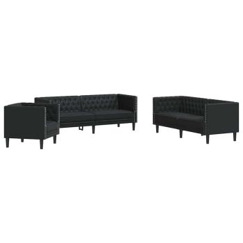 Wohnzimmer Couch 3 stk. Schwarz Kunstleder