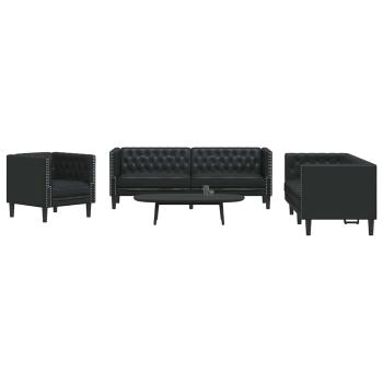 Wohnzimmer Couch 3 stk. Schwarz Kunstleder