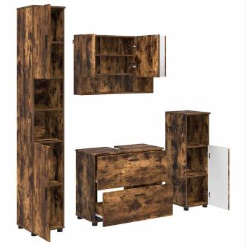 Badezimmermöbel-Set 4 stk. Geräucherte Eiche 35 x 30 x 192 cm