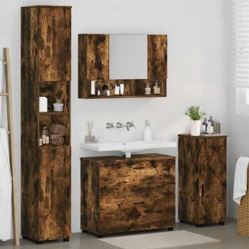 Badezimmermöbel-Set 4 Stk. Räuchereiche Sperrholz und Metall