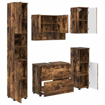 Badezimmermöbel-Set 5 stk. Geräucherte Eiche 35 x 30 x 192 cm