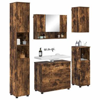 Badezimmermöbel-Set 5 stk. Geräucherte Eiche 35 x 30 x 192 cm