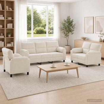 ARDEBO.de - Sofa-Set 3 stk. Creme Samt