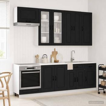 ARDEBO.de - Kücheneinheit KALMAR 8 stk. Schwarz Holzwerkstoff