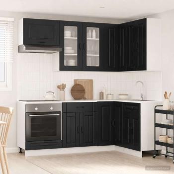 ARDEBO.de - Kücheneinheit KALMAR 8 stk. Schwarz Holzwerkstoff