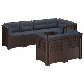 7-Sitzer Gartensofa mit Kissen Rattan-Look PP Braun