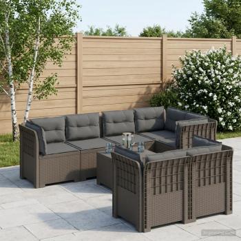 ARDEBO.de - 7-Sitzer Gartensofa mit Kissen Rattan-Look PP Hellgrau