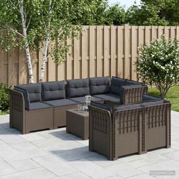 ARDEBO.de - 7-Sitzer Gartensofa mit Kissen Rattan-Look PP Hellgrau